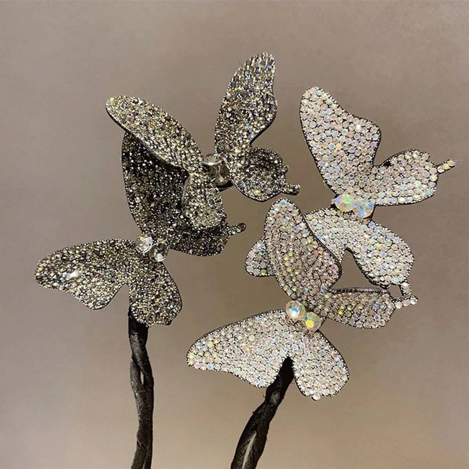 Fashionable Rhinestone Butterfly Hair Clip bun makerTemperament Duckbill Clips Delicate Girls Hair Accessories Clip
