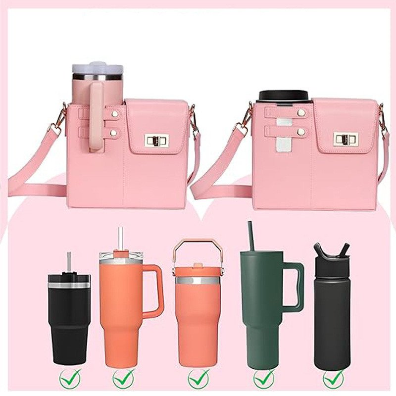 Sport Running Crossbody Water Bottle Sling Carrier Cover PU Leather Cup Holder Drink Bottle Cooler Bag With Strap