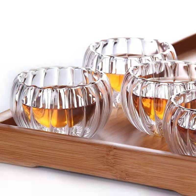 Small 50ml Handcrafted Pumpkin-Shaped Glass Mug Thermal Double Wall Wine Glass Cup