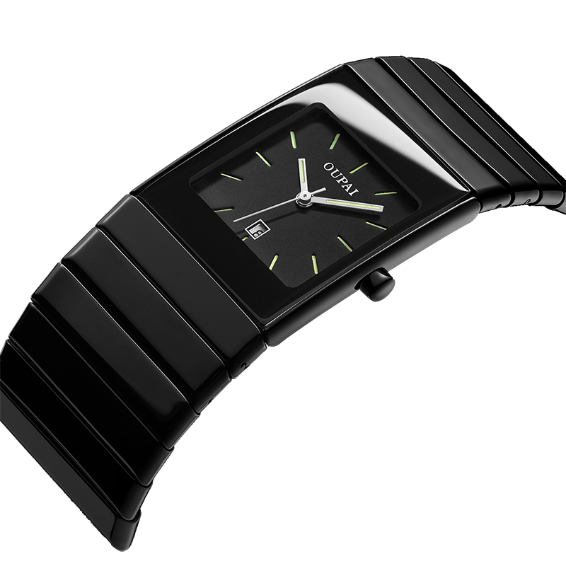 Square Black Ceramic Watch Man Ultra Thin Business Luminous Waterproof Rectangle Antique Design Wrist Watch Classic