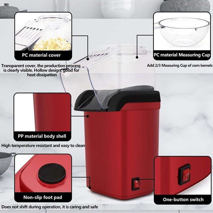 Oem Maquina De Palomita 110v 220v 1200w Pop Corn Machine Electric Automatic Hot Air Mini Popcorn Maker