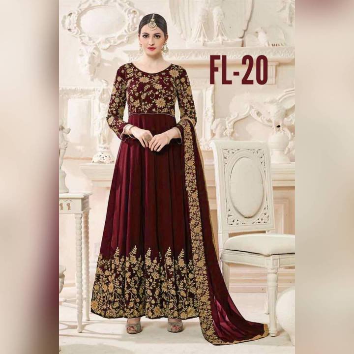 Ladies Maroon Embroidered Maxi Party Wear FL-20 (Unstitched