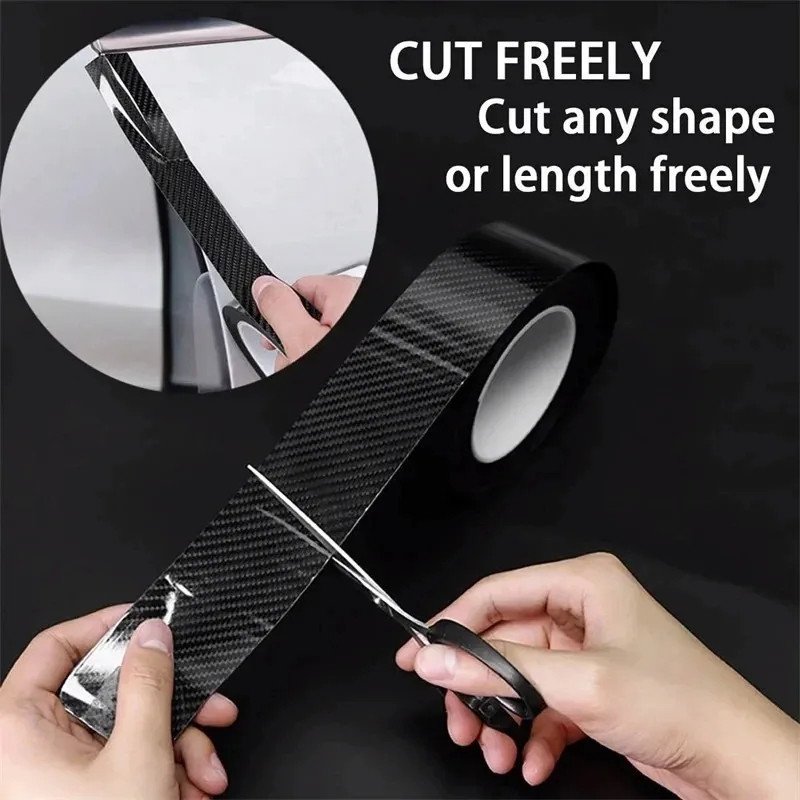1 Roll 3D Carbon Fiber Car Door Edge Protector, PVC Waterproof Scratch Resistant Adhesive Tape, Universal Bumper Film, Black
