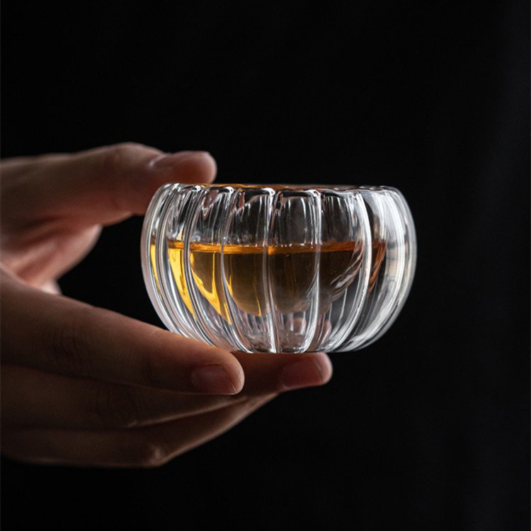 Small 50ml Handcrafted Pumpkin-Shaped Glass Mug Thermal Double Wall Wine Glass Cup