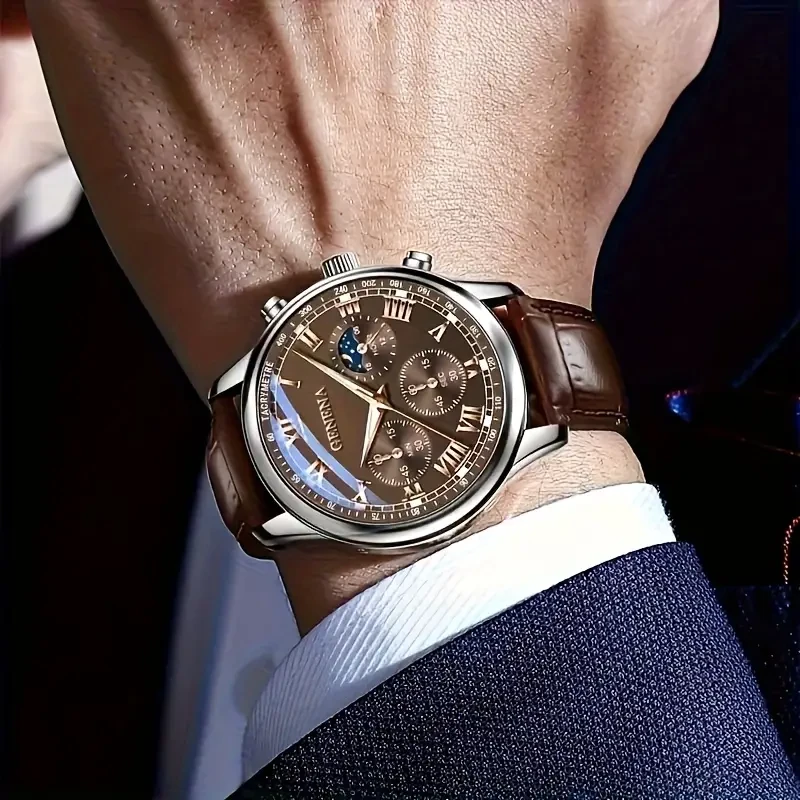 Men'S Luxury Automatic Tourbillon Mechanical Watch - Fashionable Hollow Business Casual Wristwatch with Large Dial, 24-Hour Display
