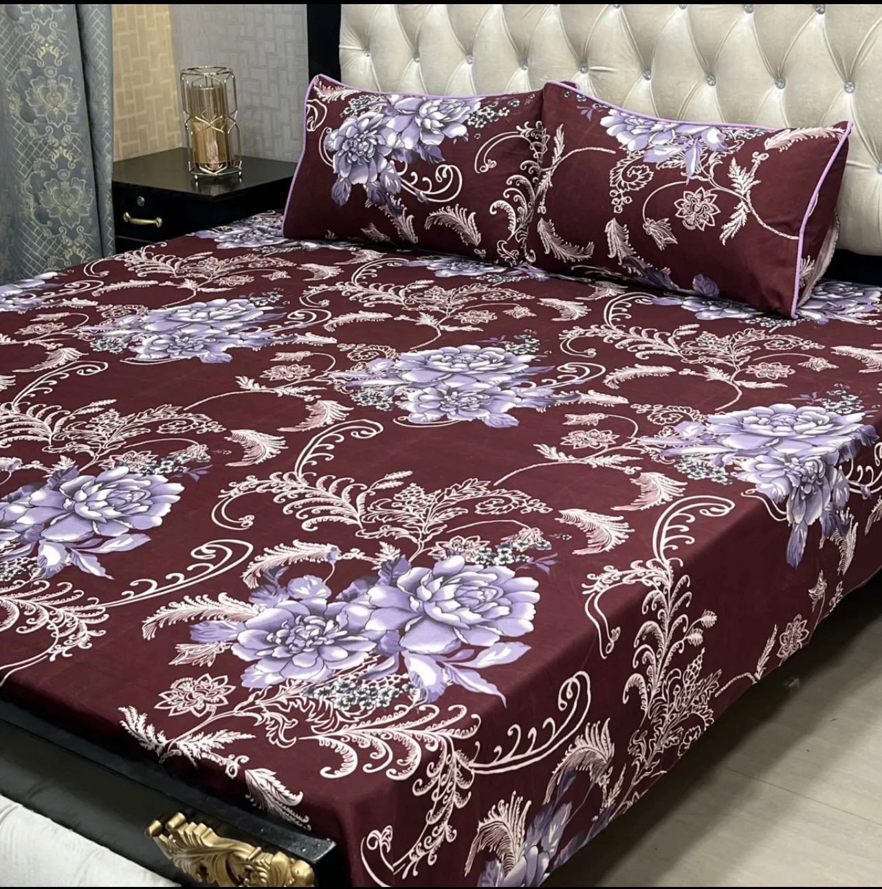 Premium Bedding Collection Vol 24 | 3D Crystal Cotton King Size Bedsheet Set | Pure Soft Fabric, Fully Stitched with 4-Sided Piping