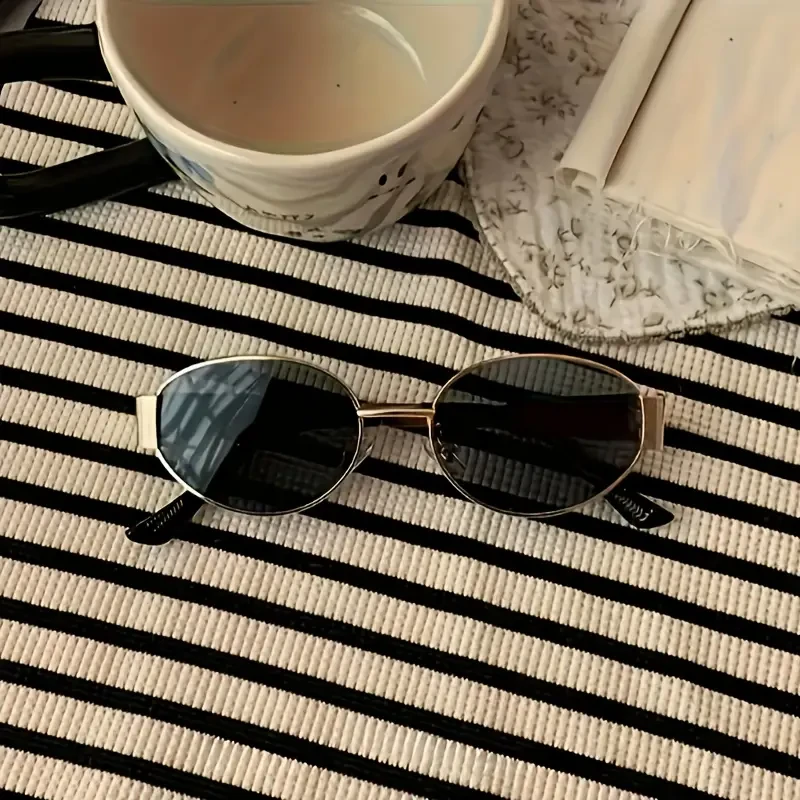 Everyday Elegance, Chic Oval Metal Fashion Glasses for Women - French Vintage Style with Golden-Tone Accents