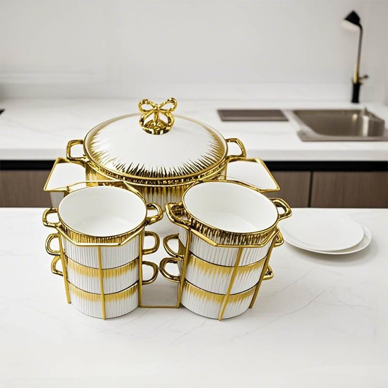 Nordic Fashion Soup Stock Pots Modern Luxury Small Soup Bowls Ceramic Soup Pot Set with Lid