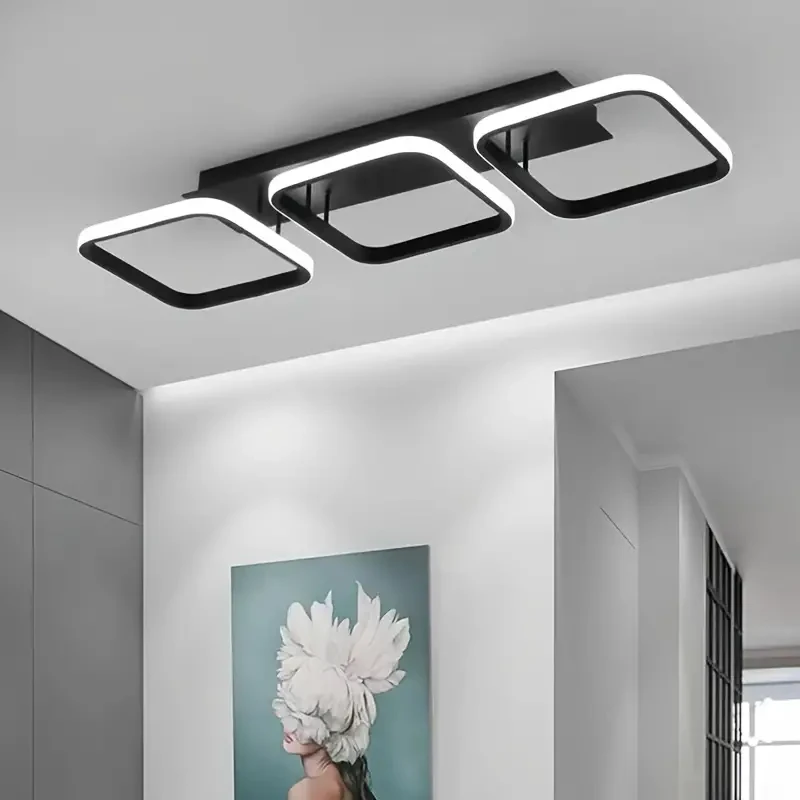 Modern Triangular LED Ceiling Light Fixture, Metal, Adjustable 3-Color Temperature, Hardwired, 85V-265V, for Living Room,