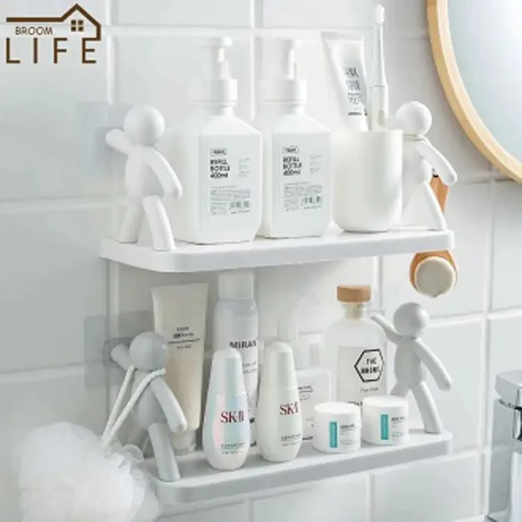 Multifunctional Simple Japanese Style Wall Hanging Human-shaped Shelf Stick on the Wall Kitchen and Home Organizer Accessories