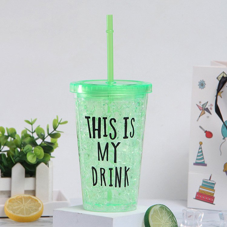 Double Plastic Straw Cups with Flat Lids Creative Fruit Coloured Letter Cups Crushed Ice Cold Water Cups Wholesale