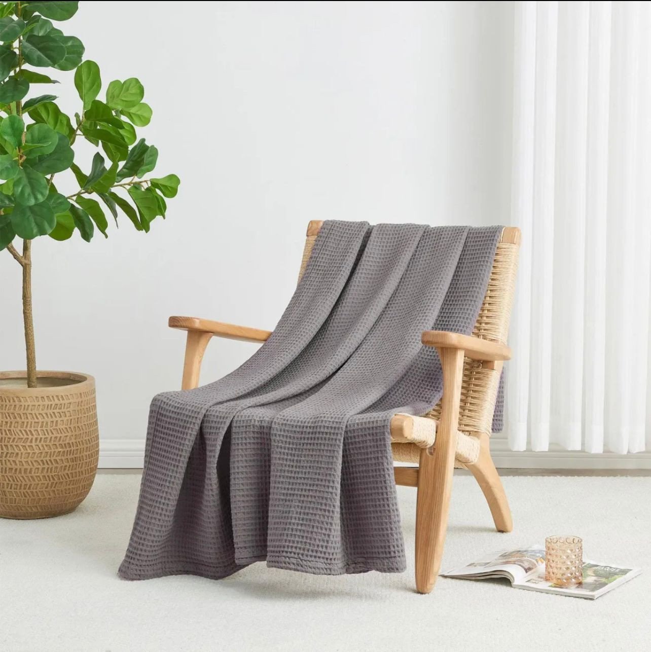 Premium 100% Cotton King Size Blanket 180x220 cm | Soft Waffle Design | All-Season Comfort