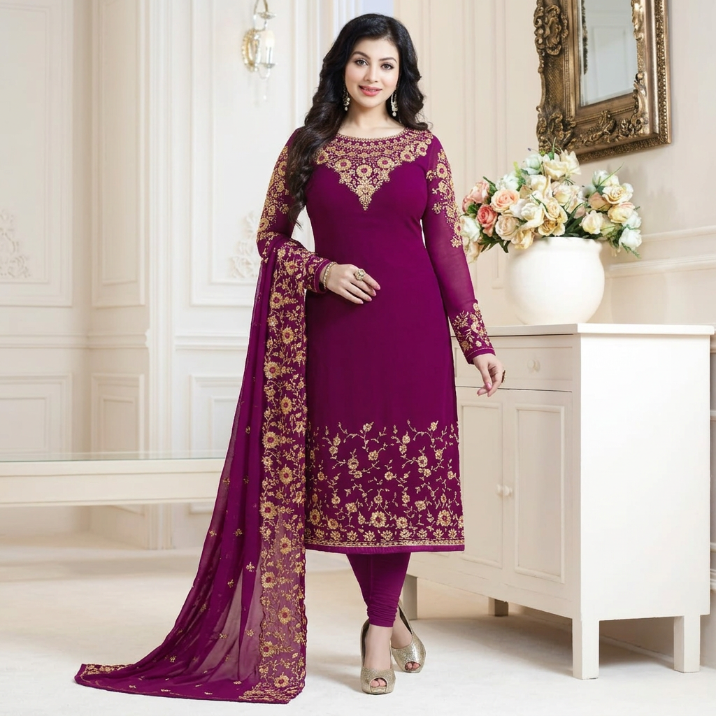 Women Chiffon Magenta Crincles Shalwar Kameez FL-101 (Unstitched)
