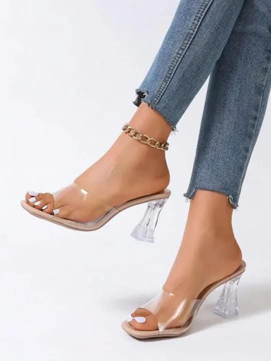 "Elegant Clear Transparent Block Heels - EU 36-41"