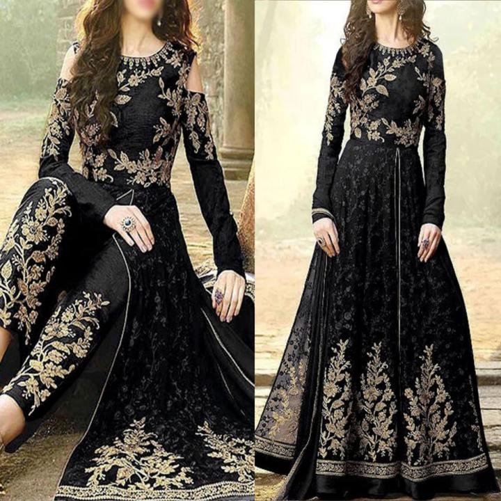 Ladies Chiffon Crincle Embroidered Dress FL-27 Black Unstitched